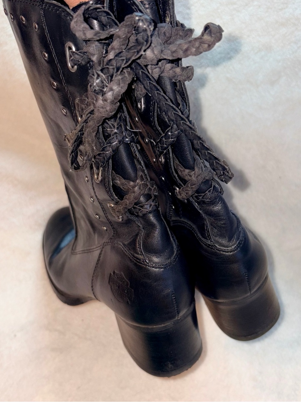 Harley-Davidson Dantie Black Leather Heeled Boots sz 9 - Picture 4 of 10